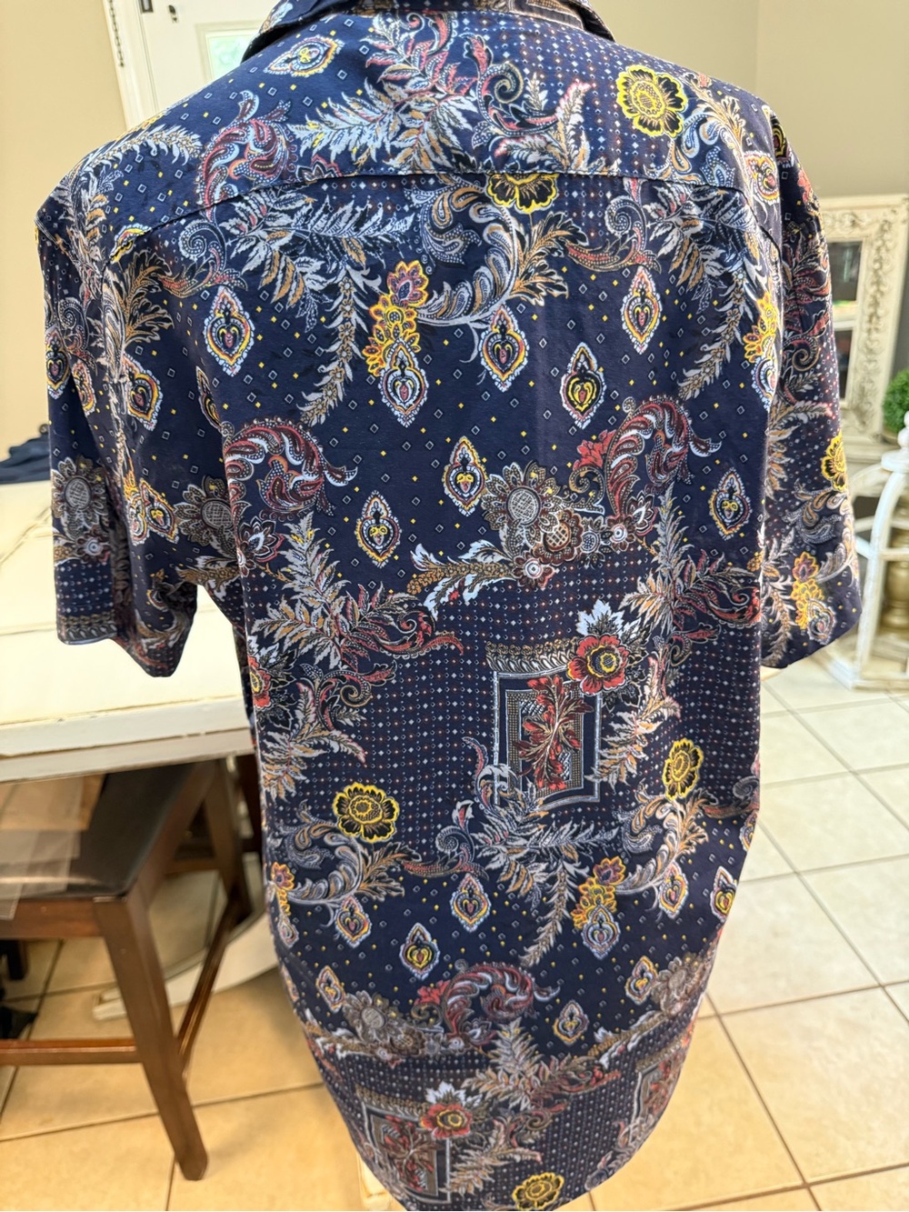 Murano Men’s Large Slim Fit Camp Collar Short Sleeve Paisley Floral Boho Button- - Picture 7 of 12